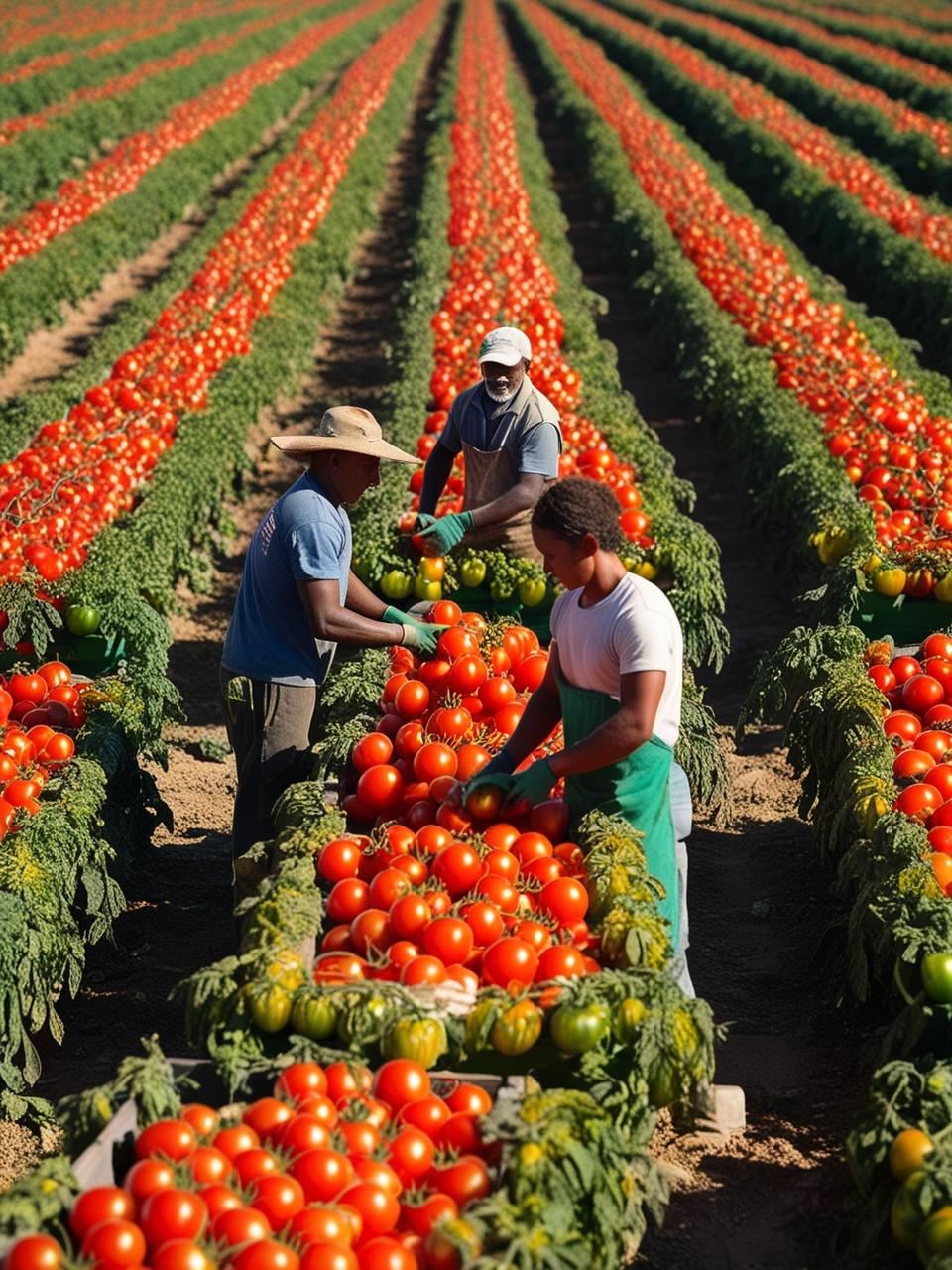 Plantaciones de tomates con personas