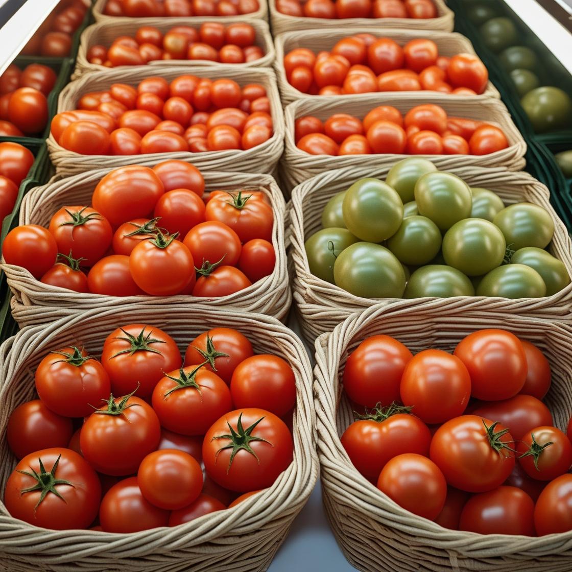 Tomates en cestas de supermercado